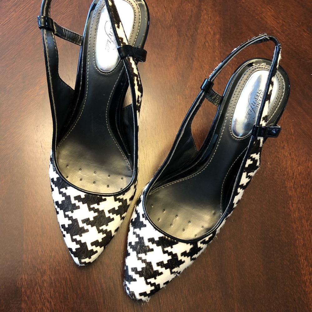 Classic black and white houndstooth sling backs